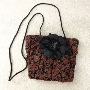 Carol Lahm Sloane Brown Lace Purse Handbag Shoulder Bag Vintage 80s 90s Flower